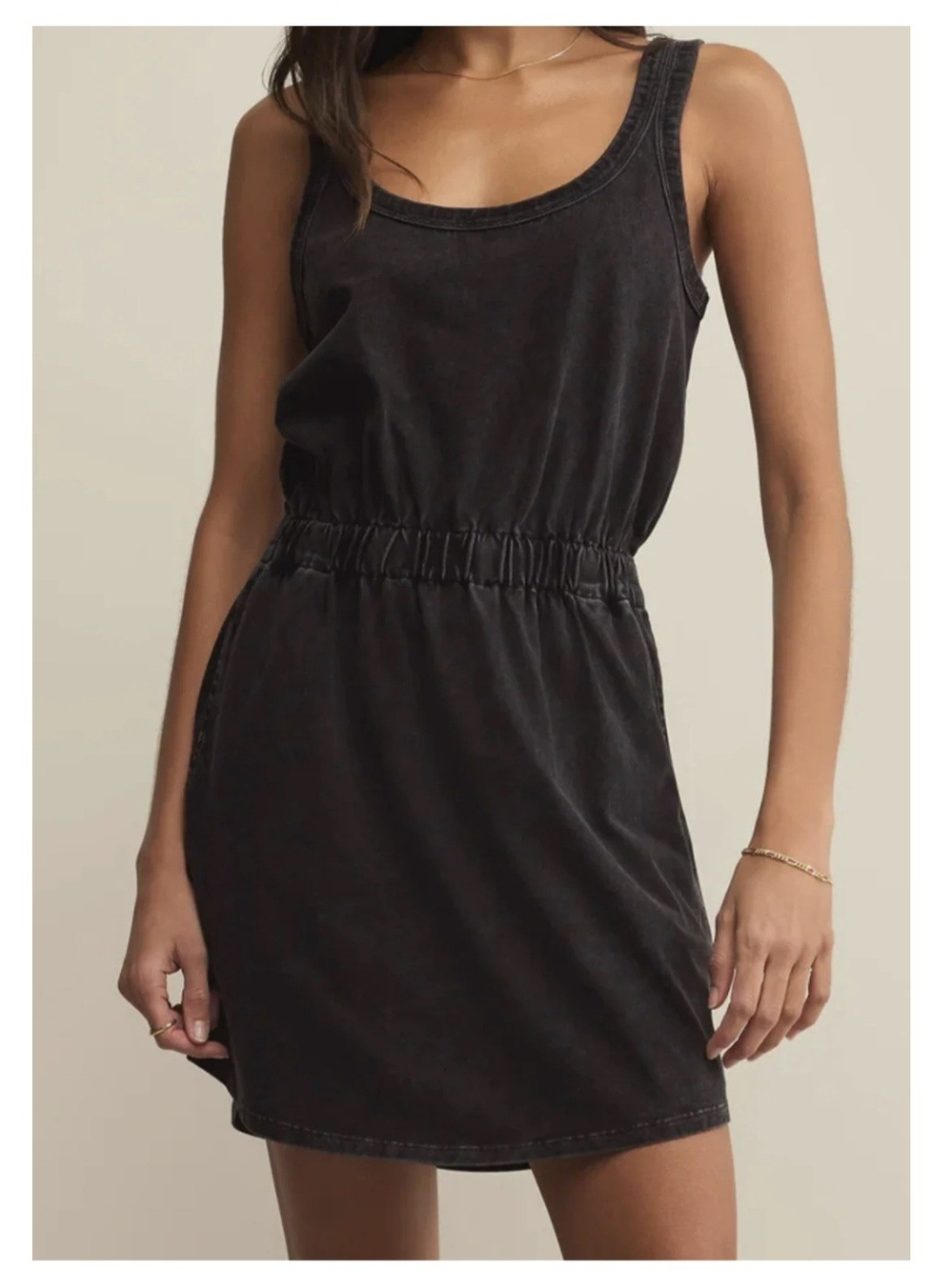 Z Supply Washed Black Elastic-Waist Tank Dress